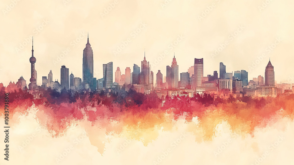 Obraz premium Harbin, China, color pen pencil hand-drawn effect drawing illustration for travel poster, card, wallpaper, backdrop or banner. Modern, clear, artistic and simple