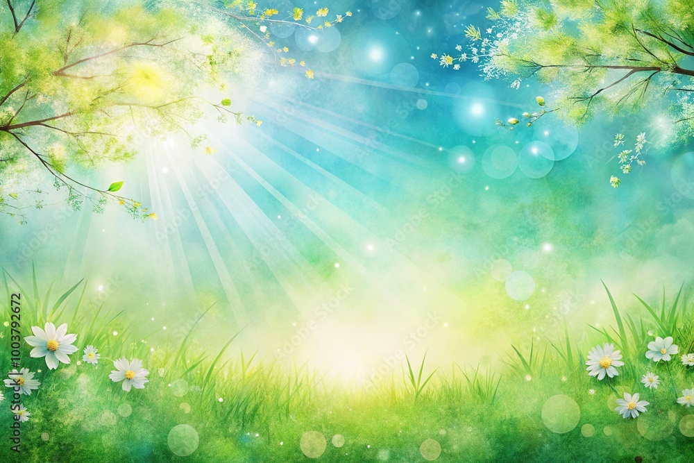 Light green blue spring background with sun shine and blurry Watercolor Panoramic Light green blue spring background with sun shine and blurry Watercolor Panoramic