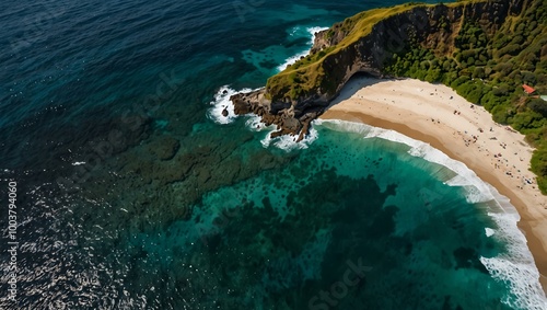 Aerial view of Diamond Beach, Nusa Penida, Indonesia.