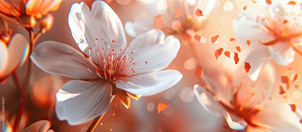 In springtime a beautiful flower scene featuring white petals accented with orange details is depicted in the copy space image In springtime a beautiful flower scene featuring white petals accented with orange details is depicted in the copy space image