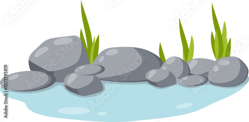 Gray Cobblestones With Moss And Grass