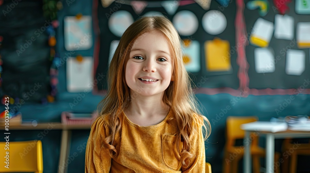 Smiling little girl in classroom. Smiling little girl in classroom.