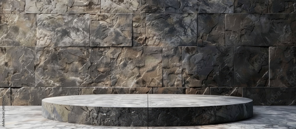 Background podium made of textured natural stones providing copy space image Background podium made of textured natural stones providing copy space image