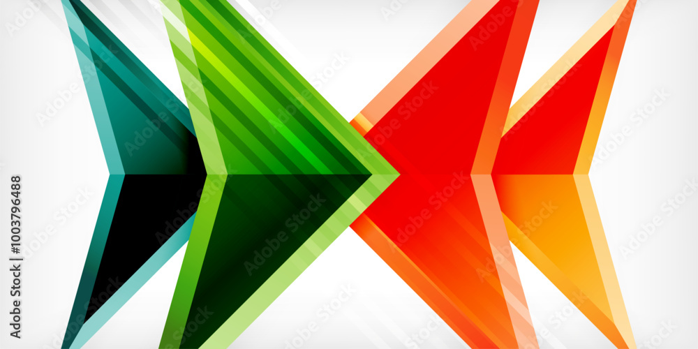 Arrows with 3d effect abstract background. Triangles on light grey backdrop Arrows with 3d effect abstract background. Triangles on light grey backdrop