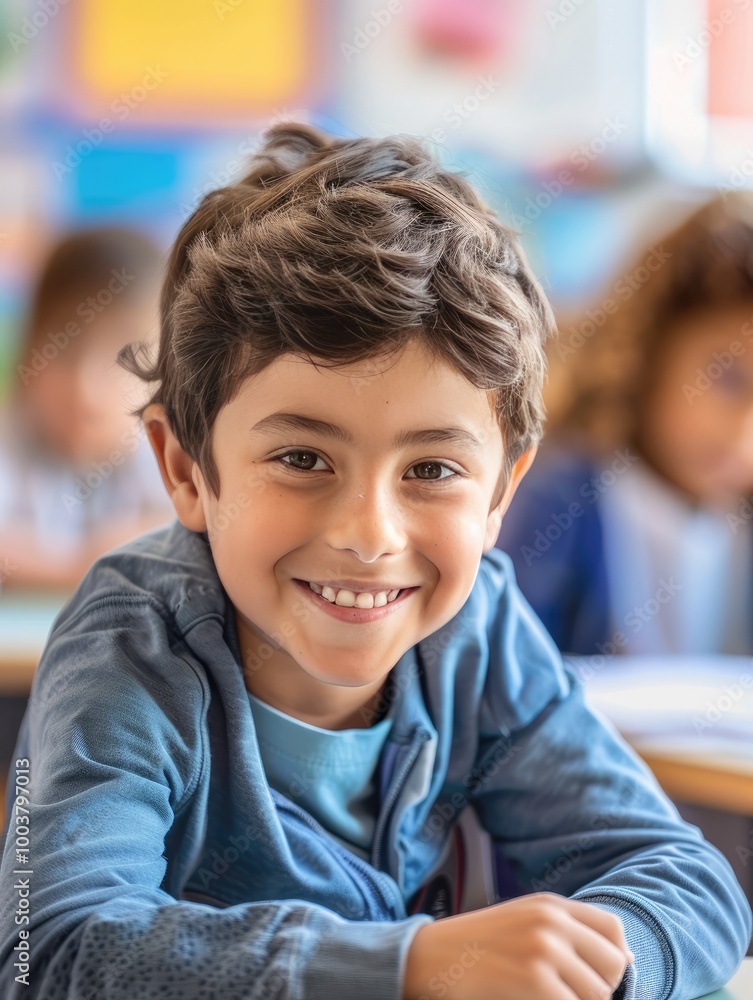 Smiling Young Boy in Classroom. Smiling Young Boy in Classroom.