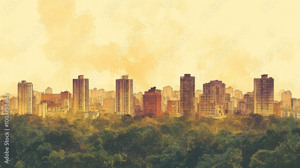 Obraz premium Ibagu, Colombia, color pen pencil hand-drawn effect drawing illustration for travel poster, card, wallpaper, backdrop or banner. Modern, clear, artistic and simple