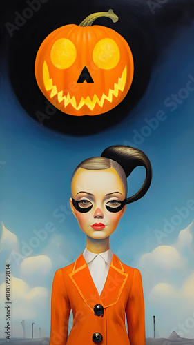 Halloween, T-shirt print, print on the dress, love, art, beauty, model, style, fashion magazine cover, halloween, pumpkin, vector, illustration, cartoon, business, face, autumn, horror, person, smile,