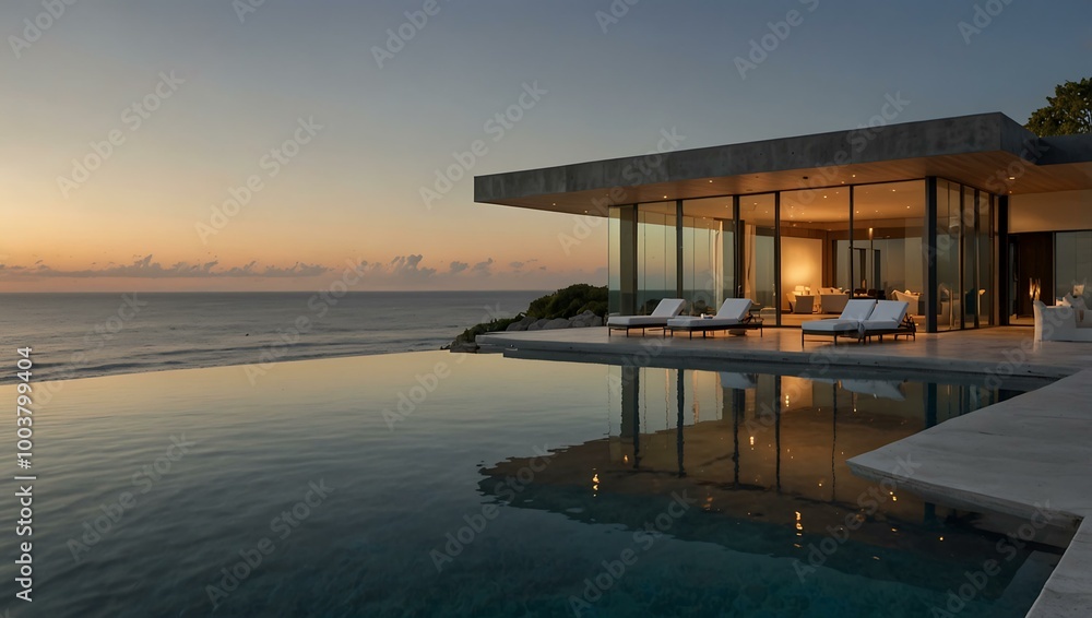 An oceanfront property features an infinity edge pool merging with the horizon, providing unparalleled panoramic views. An oceanfront property features an infinity edge pool merging with the horizon, providing unparalleled panoramic views.