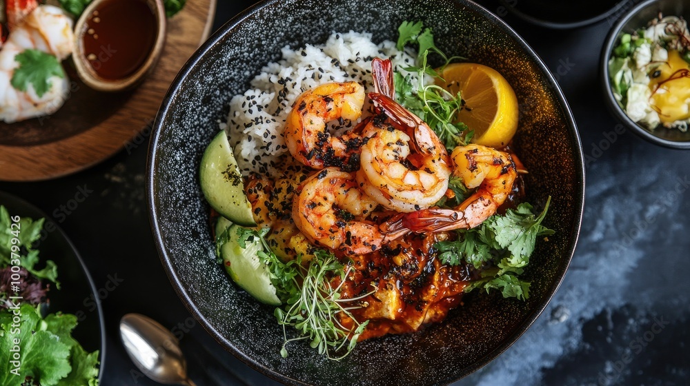 Grilled Shrimp Bowl with Fresh Vegetables and Rice Grilled Shrimp Bowl with Fresh Vegetables and Rice