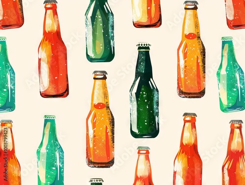 Seamless pattern of watercolor beer bottles

 photo