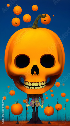 Halloween, T-shirt print, print on the dress, love, art, beauty, model, style, fashion magazine cover, halloween, pumpkin, holiday, autumn, illustration, orange, vector, horror, scary, spooky, 