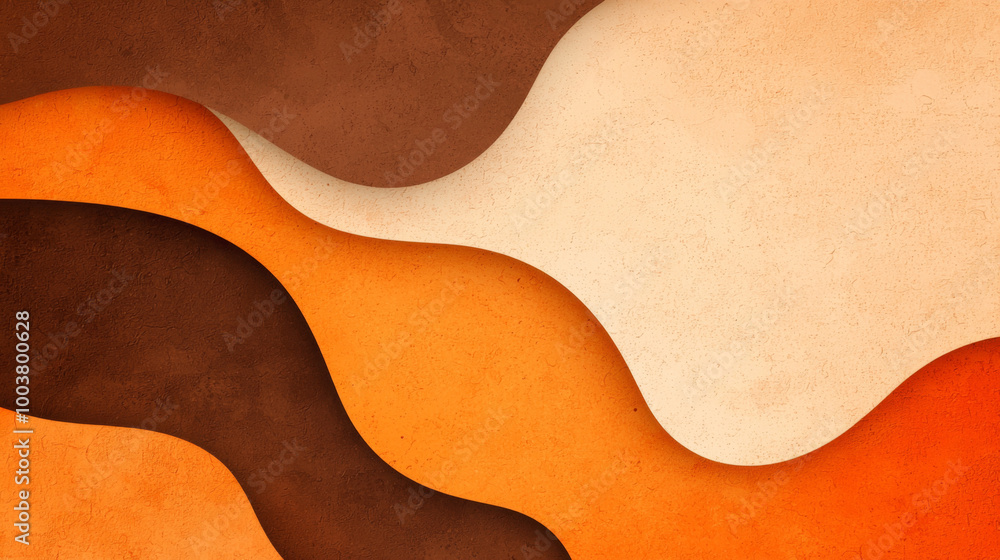 Abstract paper waves in warm tones of orange, brown, and cream on a textured background Abstract paper waves in warm tones of orange, brown, and cream on a textured background