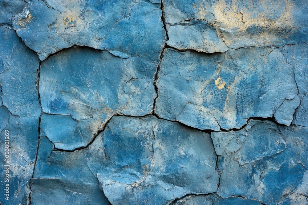 Obraz premium Cracked blue wall texture. Use this for backgrounds, designs, or other projects needing a distressed look.