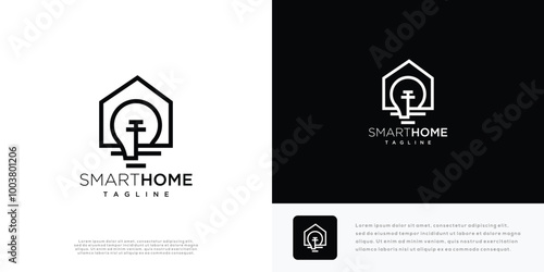 Smart home logo design vector illustration made with lines.