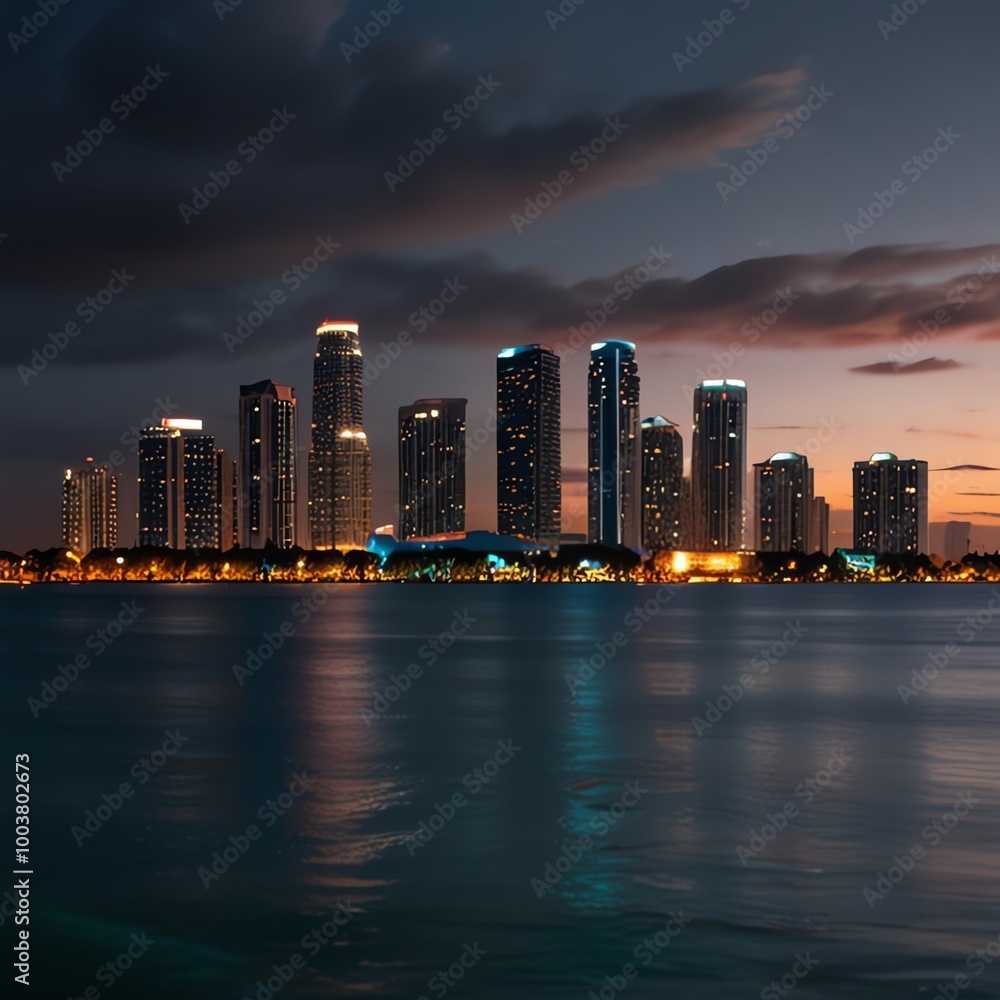 Fototapeta premium a city skyline with a city in the background and the water in the foreground.