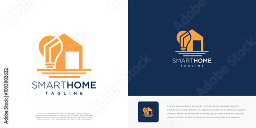 Smart home logo design vector illustration. Home and light bulb logo icon.