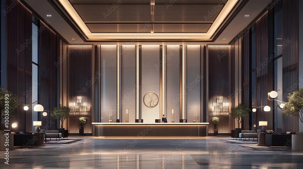 3d render of luxury hotel reception lobby. 3d render of luxury hotel reception lobby.