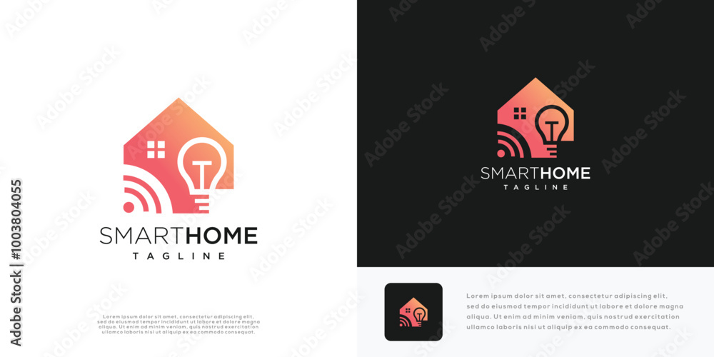 Smart home logo design vector illustration. Home and light bulb logo icon. Smart home logo design vector illustration. Home and light bulb logo icon.