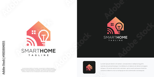 Smart home logo design vector illustration. Home and light bulb logo icon.