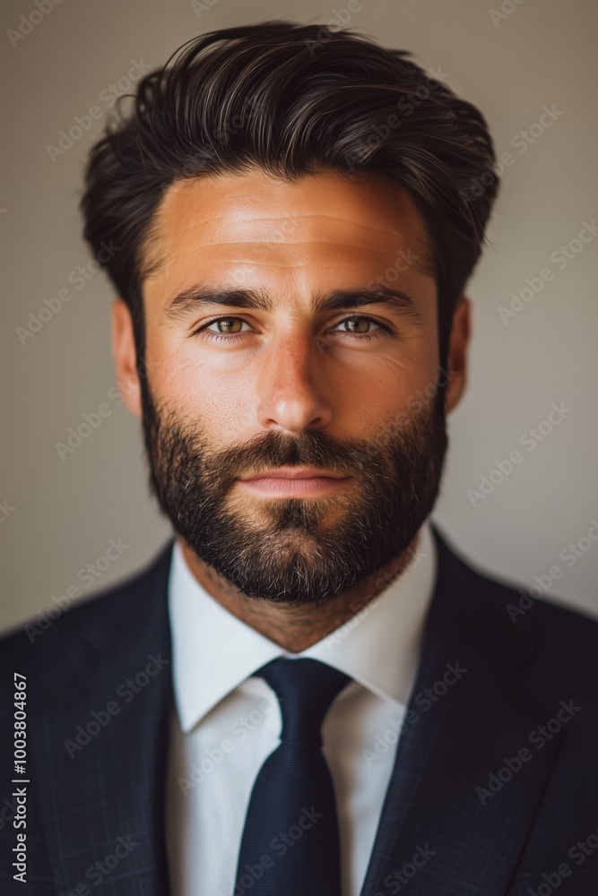 Stylish Italian man with a well-groomed beard dressed in formal attire posing in an elegant setting Stylish Italian man with a well-groomed beard dressed in formal attire posing in an elegant setting