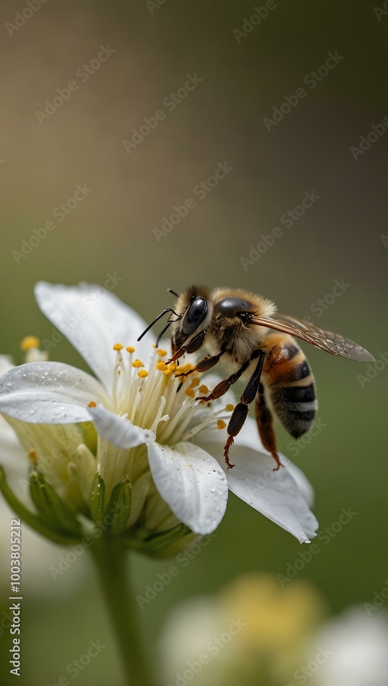 Bee on a white flower collecting nectar. Bee on a white flower collecting nectar.