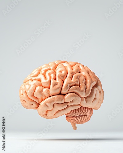 Detailed anatomical model of a human brain, showcasing its intricate structure against a clean background.