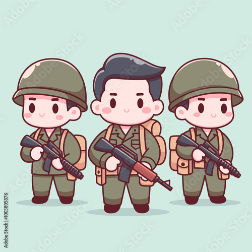 Cute soldiers chibi design illustration 