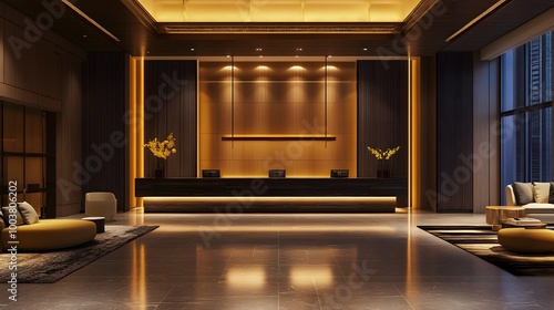 Wallpaper Mural 3d render of luxury hotel reception lobby.  Torontodigital.ca