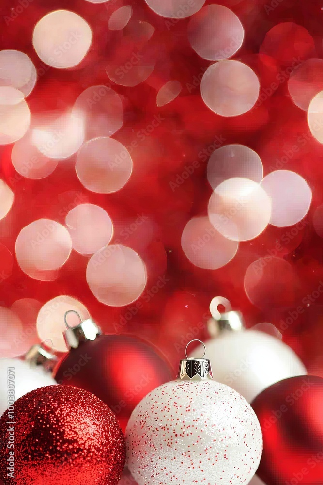 Three identical red and white Christmas ornaments Three identical red and white Christmas ornaments