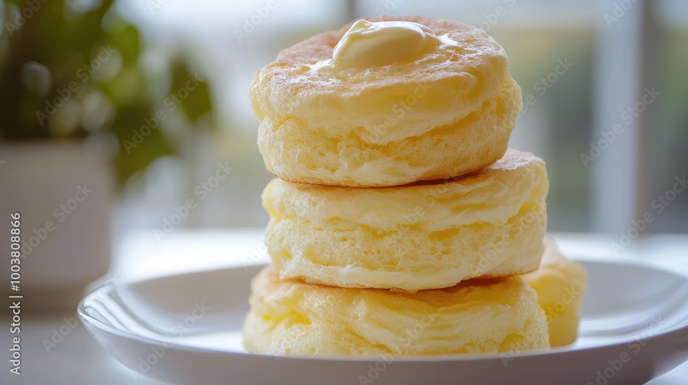 Fluffy Biscuits with Butter on a White Plate Fluffy Biscuits with Butter on a White Plate