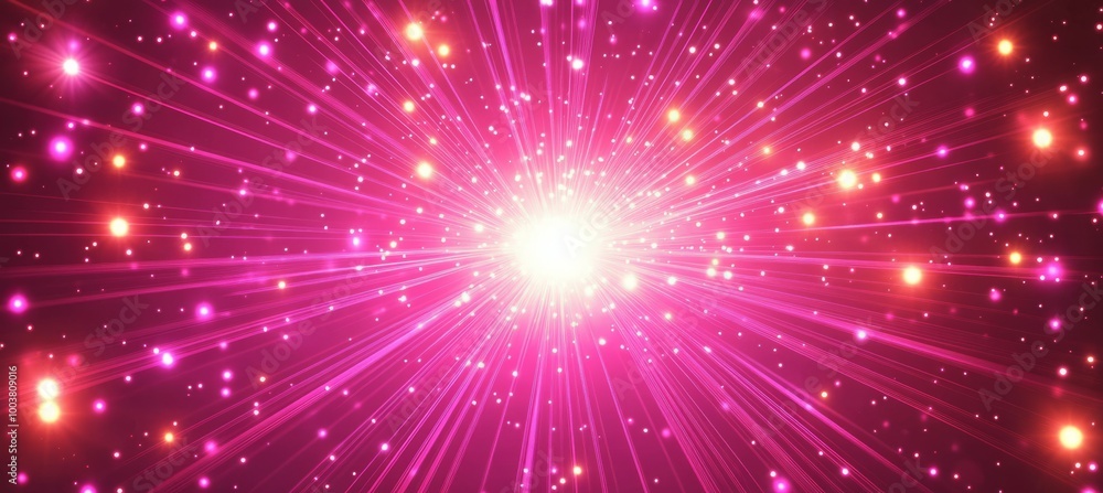 Fototapeta premium Pink light sunburst rays explosion background. Copy space backdrop. Generative AI technology. 