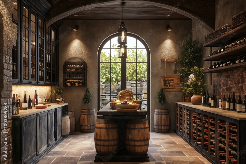 French Country style wine cellar interior design French Country style wine cellar interior design