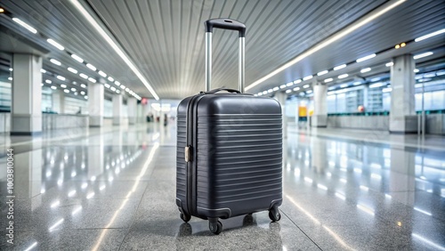 Lost black hardshell carry on roller luggage left at airport baggage reclaim area photo