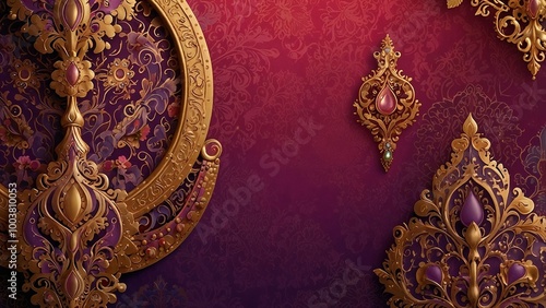 Bollywood-inspired background with vibrant pink, purple, and gold patterns