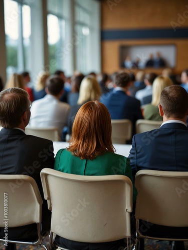 Business conference attendees from behind.