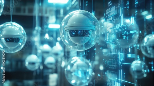 Wallpaper Mural Innovative CCTV camera design made from balloons, set against a digital futuristic interface, Torontodigital.ca