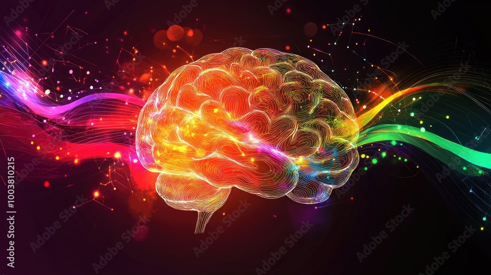 Obraz premium Vibrant Abstract Brain Illustration with Colorful Waves