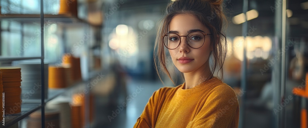 Confident Young Woman with Glasses Looking at Camera Confident Young Woman with Glasses Looking at Camera