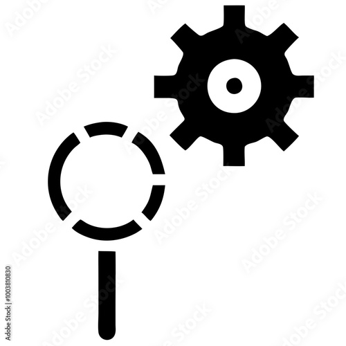 Diagnostics icon featuring a magnifying glass and gear symbolizing analysis and system checks