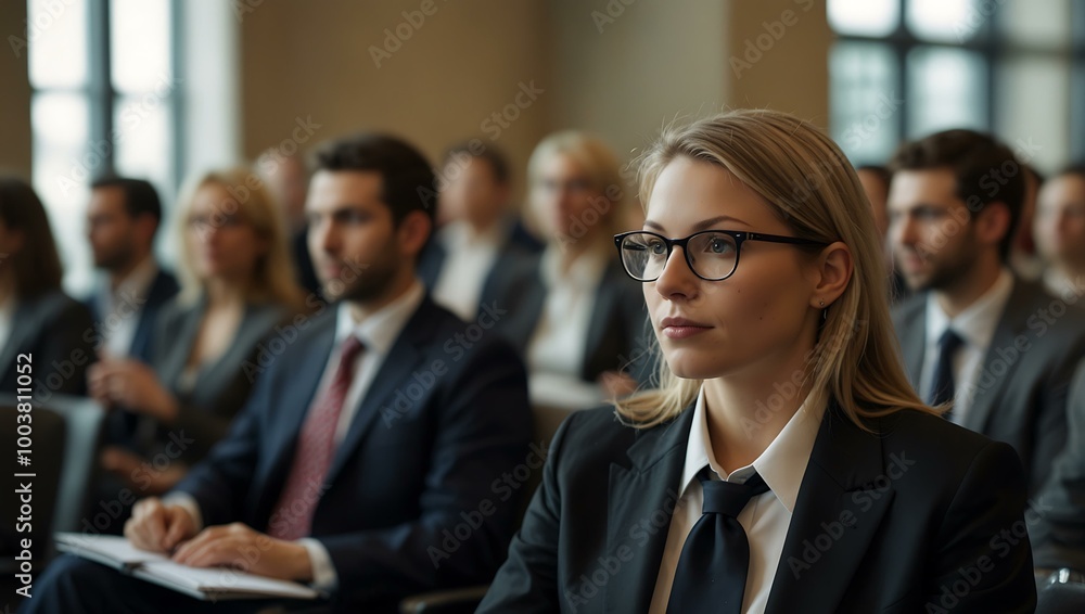 Businesspeople attending a conference, focusing on engagement. Businesspeople attending a conference, focusing on engagement.