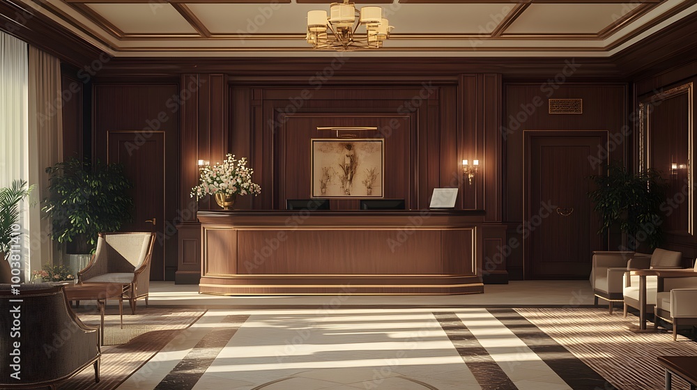 Fototapeta premium 3d render of luxury hotel reception lobby. 