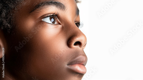 A close up photo portrait of a strikingly beautiful african american boy