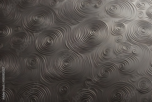 Minimalist spirals and wave patterns engraved on a metallic sleek iron surface, Ai Generated