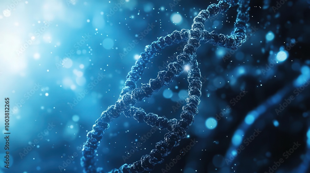 Close-up view of a DNA double helix in a scientific, blue-themed environment, symbolizing genetic research and molecular biology. Close-up view of a DNA double helix in a scientific, blue-themed environment, symbolizing genetic research and molecular biology.