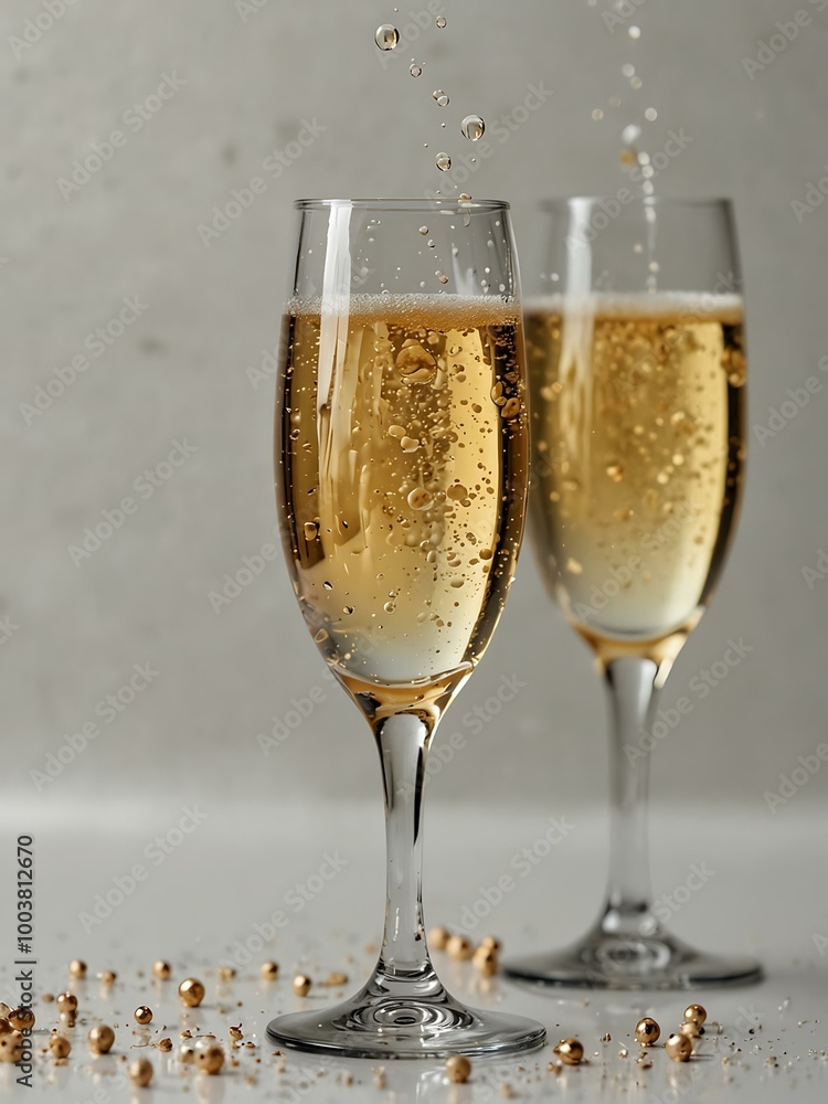 Champagne flutes with bubbles on a white background. Champagne flutes with bubbles on a white background.