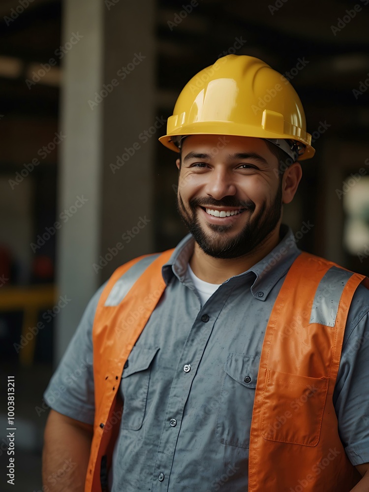 Cheerful construction worker in safety gear. Cheerful construction worker in safety gear.