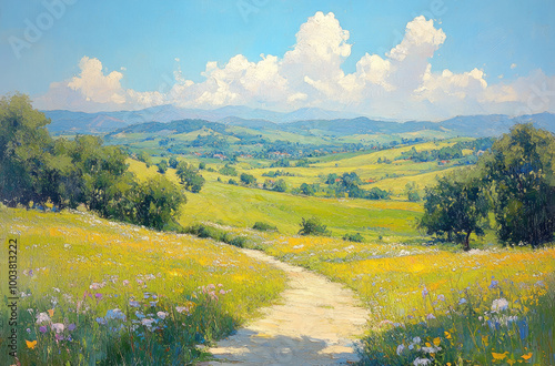 Wallpaper Mural Impressionist Painting of a Serene Countryside: Perfect for Rural Decor and Peaceful Ambiance Torontodigital.ca