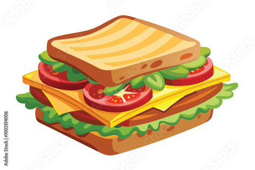 Toasted BLT with Bacon, Lettuce, and Tomatoes, illustration on white background.