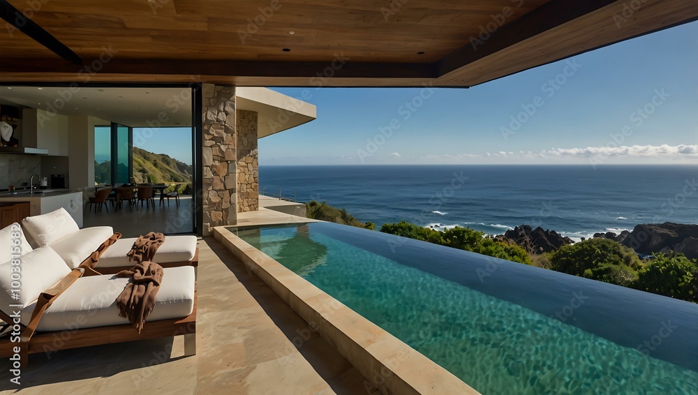 Cliffside home with an infinity pool, offering breathtaking ocean views and seamless indoor-outdoor living. Cliffside home with an infinity pool, offering breathtaking ocean views and seamless indoor-outdoor living.