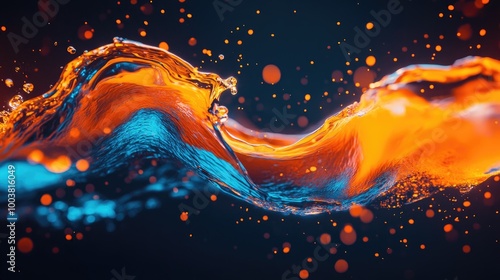 Abstract water wave with blue and orange glow. Perfect for digital backgrounds and website designs.